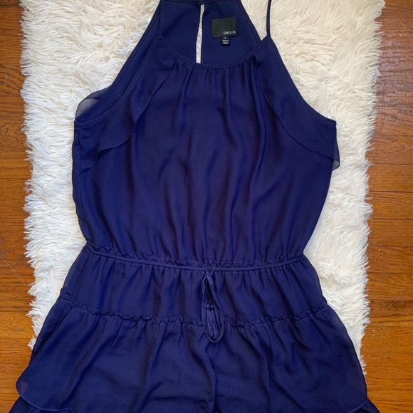 NAVY RUFFLE COCKTAIL DRESS - Picture 2 of 8